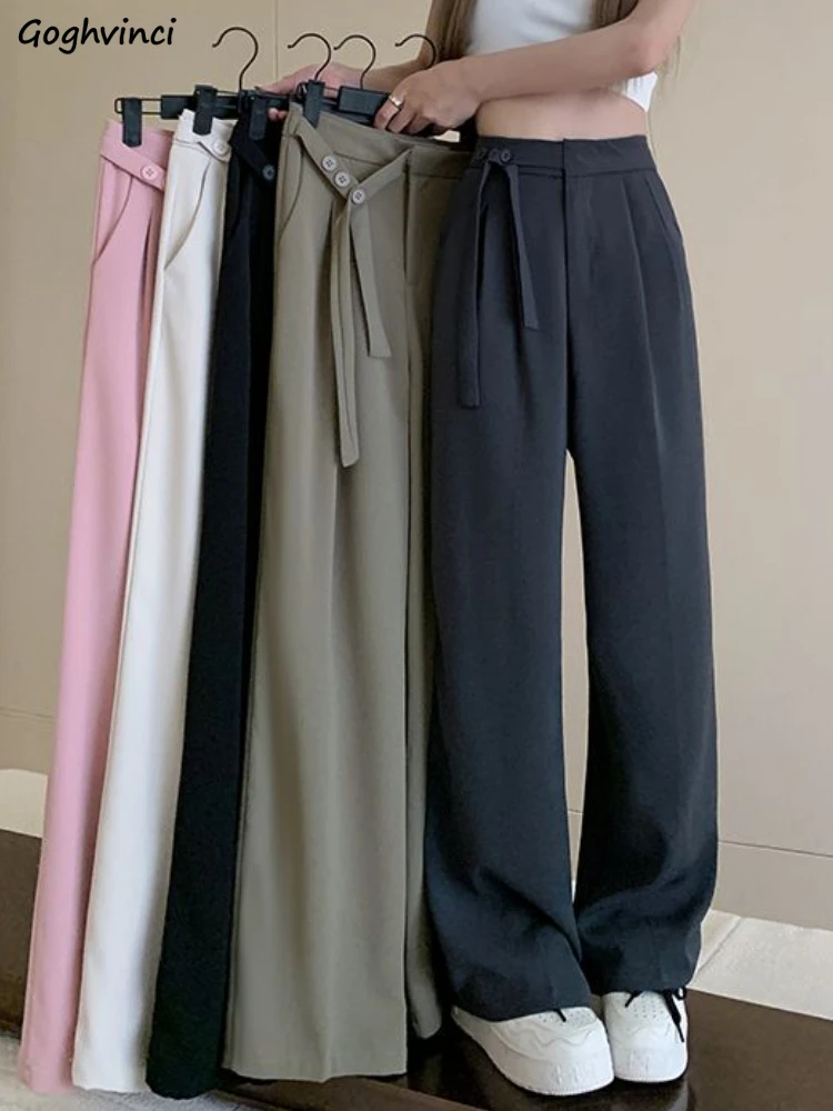 

Casual Pants Women Harajuku Loose Chic 5 Colors Temper Irregular Korean Style High Waist Mujer All-match Basic Wide Leg Trousers
