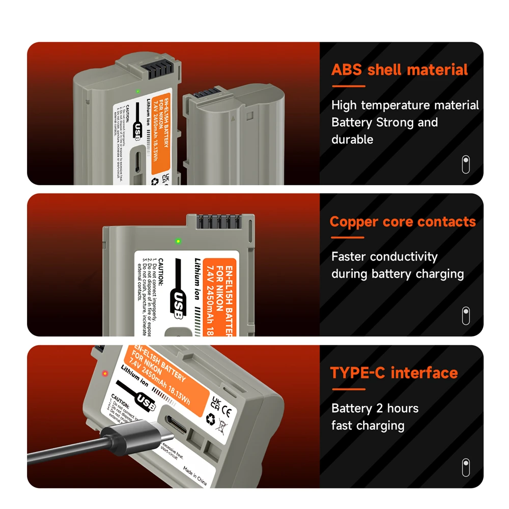 EN-EL15 EN-EL15C Battery with USB-C Type-C Charging Port for