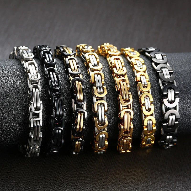 4/5/6/8mm Width Dubai Gold Stainless Steel Emperor Byzantium Chain