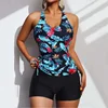 Sexy Bikini Tankini High Waist Brief Floral Pure Color Swimming Suit New Hot Sale Of The Season Split Design Swimwear for Women
