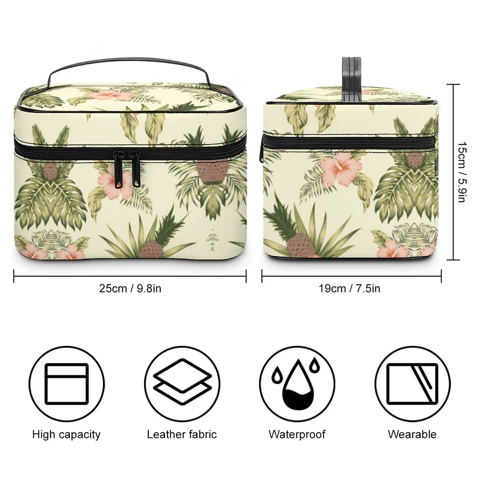 Customized Pattern Makeup Bag Travel Makeup Bag Pineapple Flower Waterproof Cosmetic Bag Toiletries Organizer Storage Wash Bag