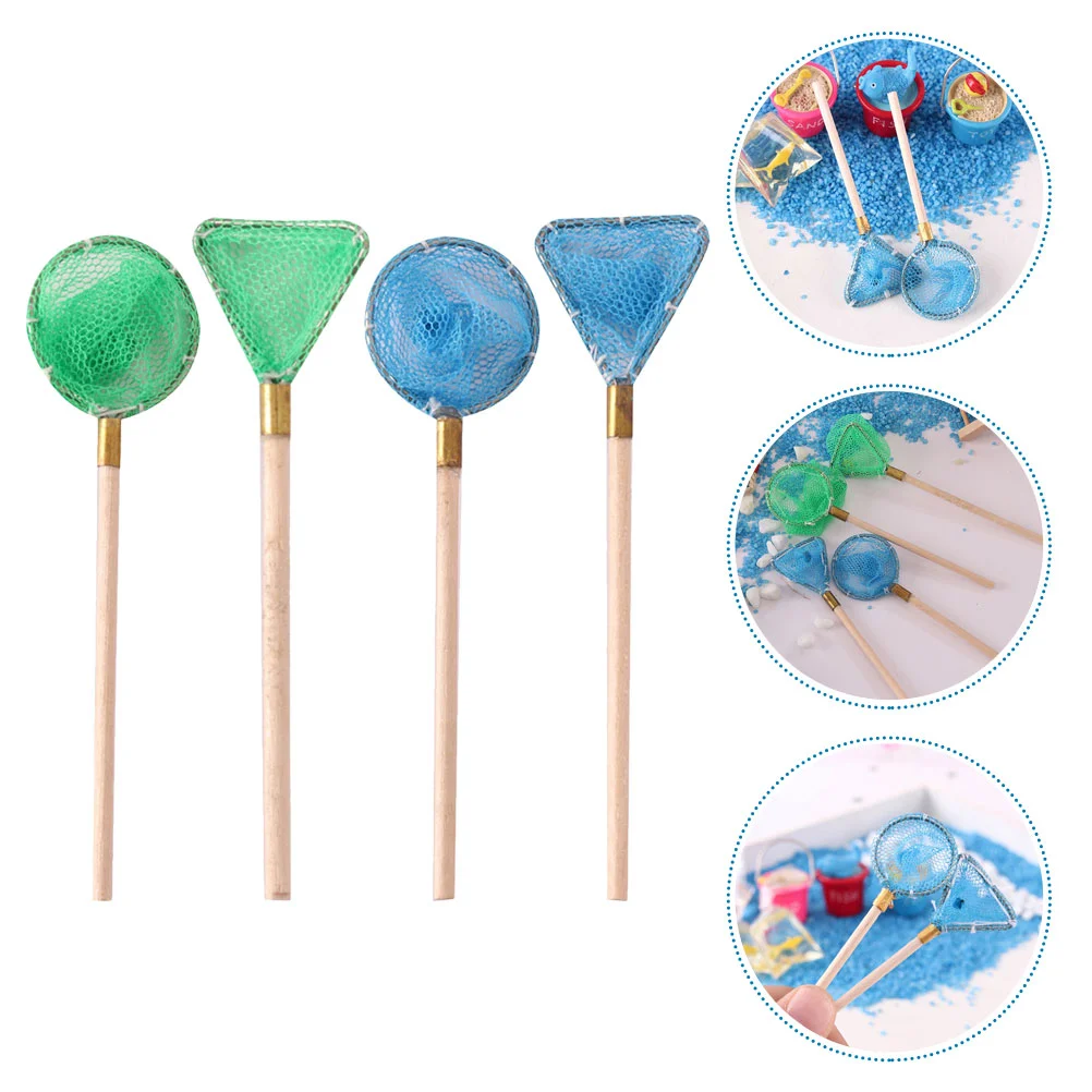 4 Pcs Miniature Fishing Net Summer House Micro Landscape Decoration Model Props