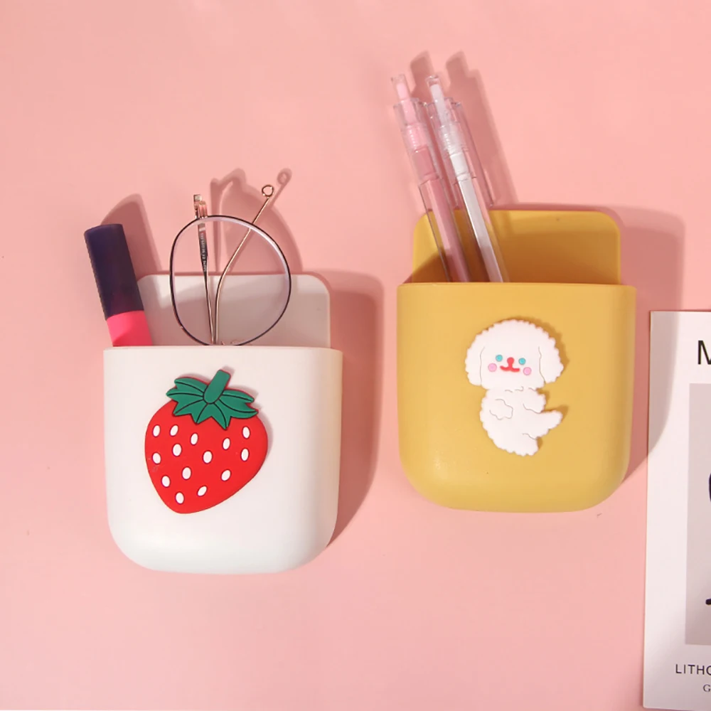 Kawaii Daisy Pen Holder Self Adhesive Wall Hanging Makeup Brushes MobilePhone Holder Stationery Desk Organizer Office Supplies
