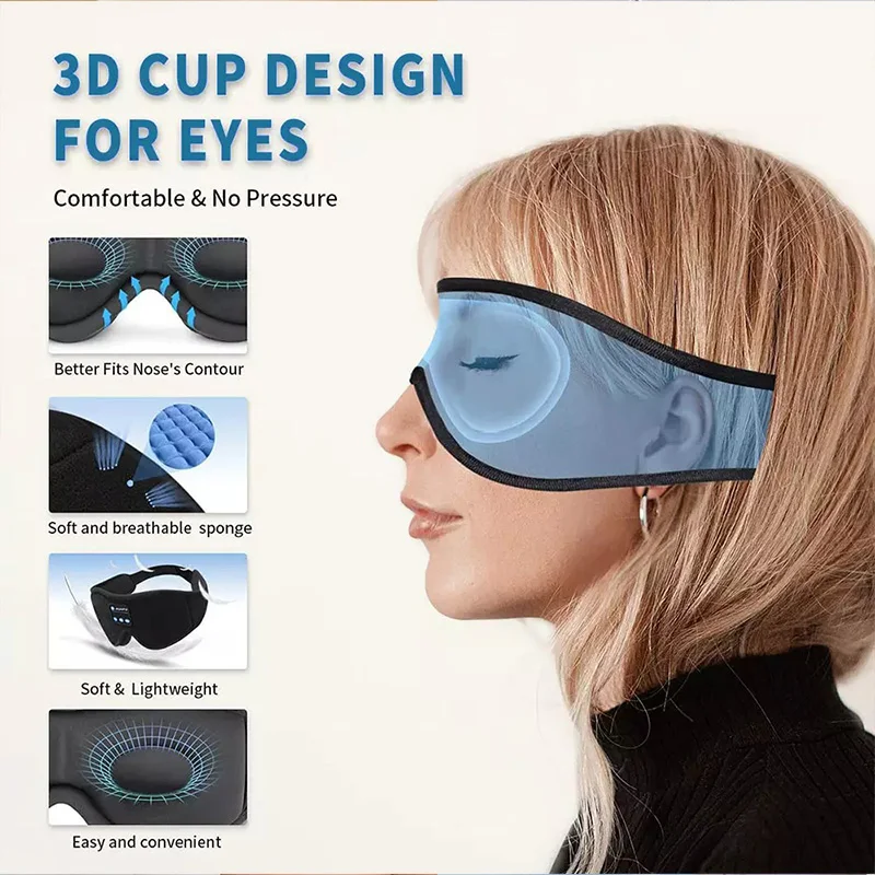 Bluetooth Sleeping Headphones 3D Eye Mask Wireless Air Travel Bluetooth 5.0 Headband Soft Elastic Comfortable Music Earphones 5