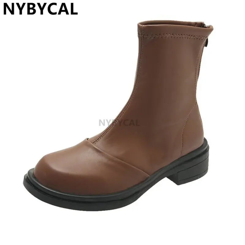 Winter Warm High Heels Boots For Women Square Toe Shoes Ladies Fashion Platform Thick Sole Short Boots 2023 Ladies Ankle Booties