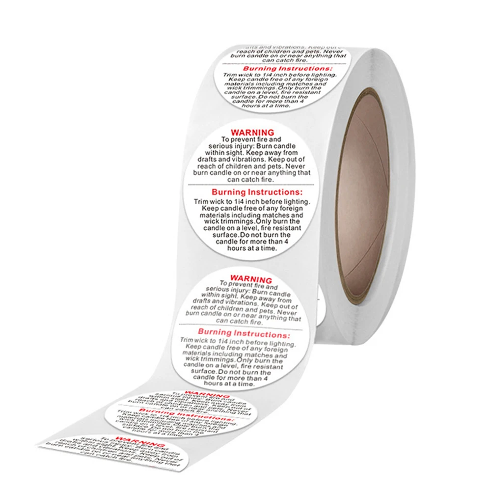 500pcs/roll 1.5inch Candle Jar Container Label Wax Melting Safety Stickers Decal For Candle Jars Round Warning Label Sticker