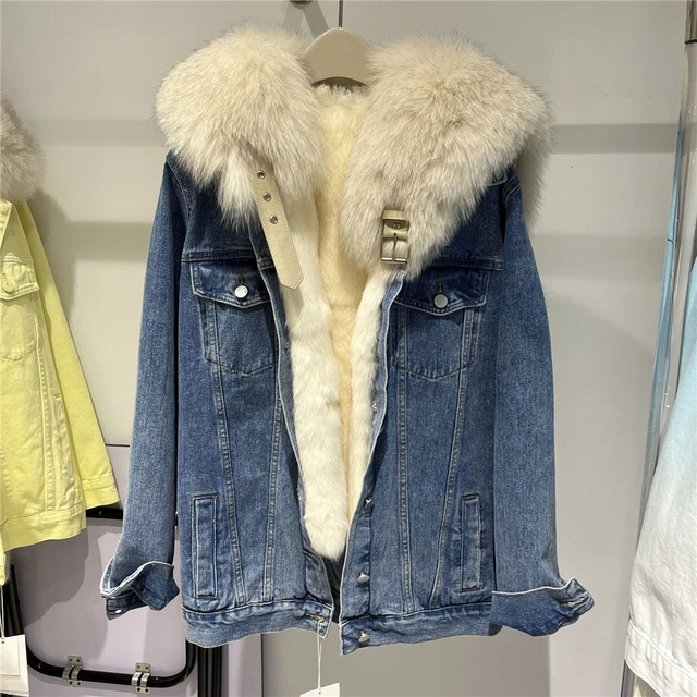 Denim Faux Fur Jacket On Garmentory, 57% OFF