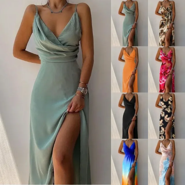 Floral Print Off-Shoulder Maxi Dress Slit V-Neck Strapless Gown