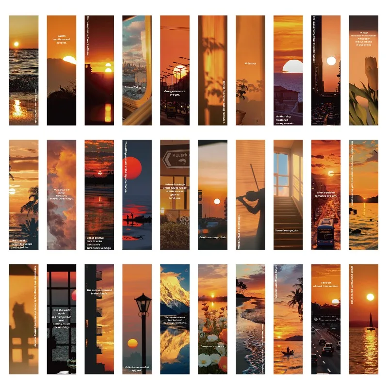 30pcs Sunset Scenery Bookmarks Pages Marked Paper Cards Creative Bookmarks Reading Pages Book Bookmark Student Supplies
