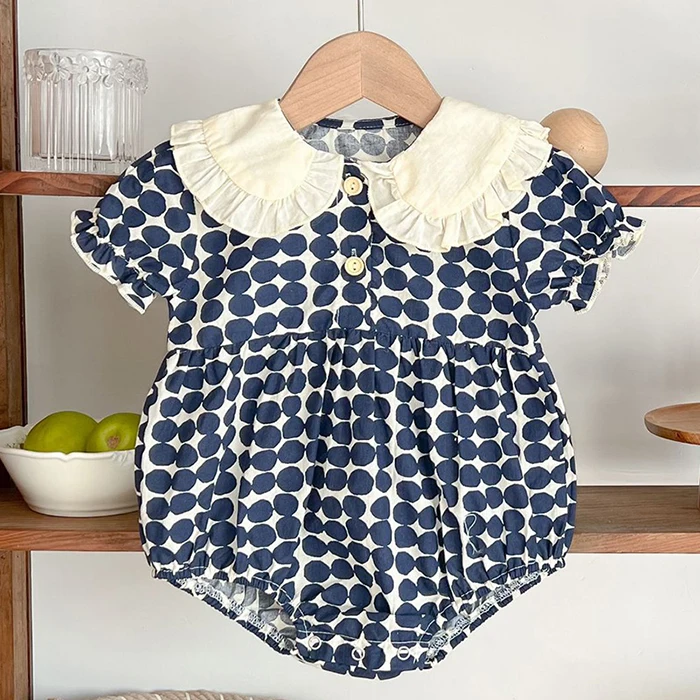 Summer Infant Baby Girls Jumpsuit Dot Printing Cotton Short Sleeve Toddler Baby Girl Romper 0-3Yrs Baby Girls Clothes Baby Bodysuits made from viscose 