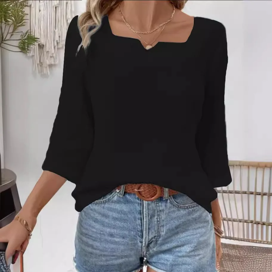 Women Solid Color V Neck Long Sleeve Casual Blouse