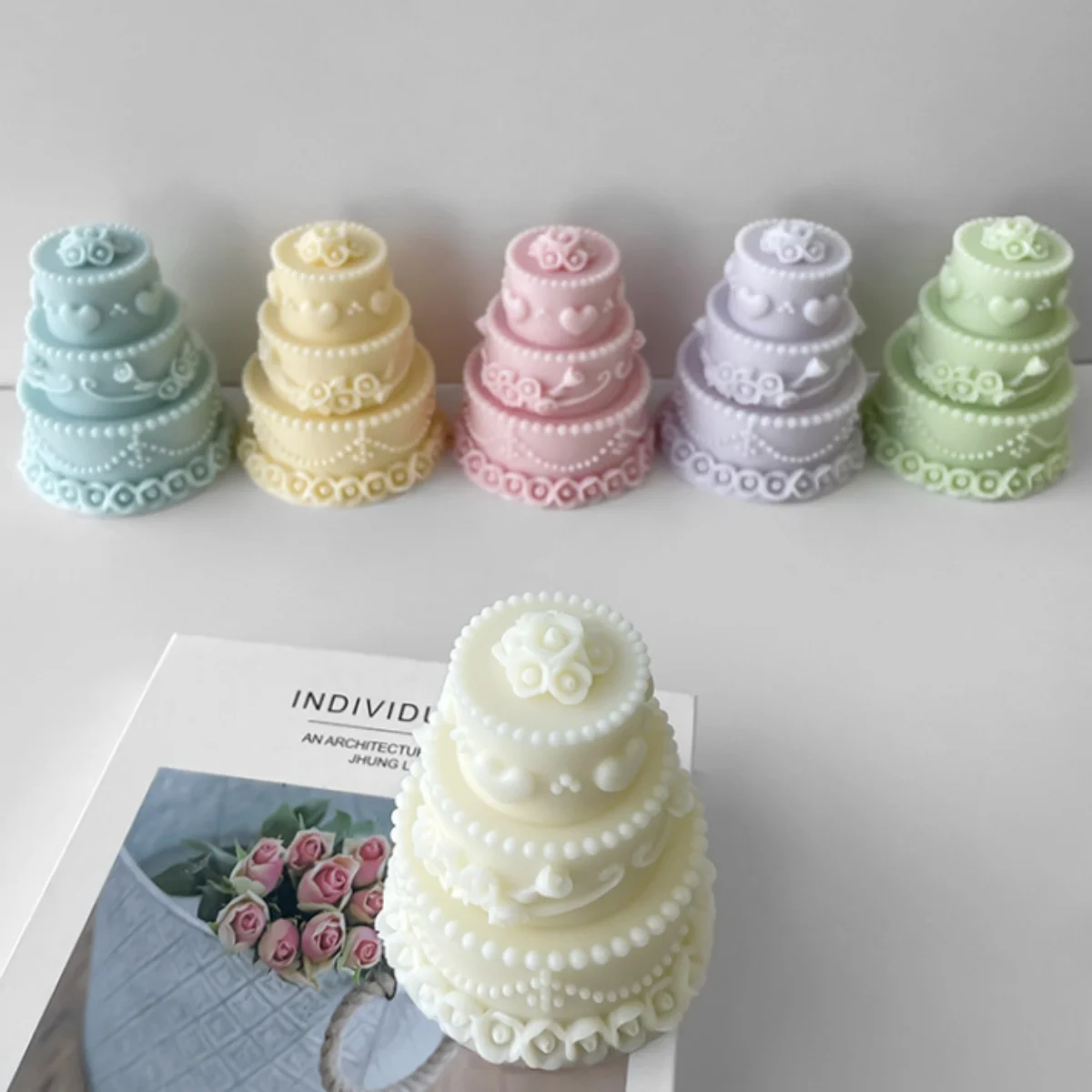 Large 3 Layers Heart Cake Candle Silicone Mold Flower Wedding Cake Soap Resin Mould Chocolate Ice Tray Birthday Party Decor Gift