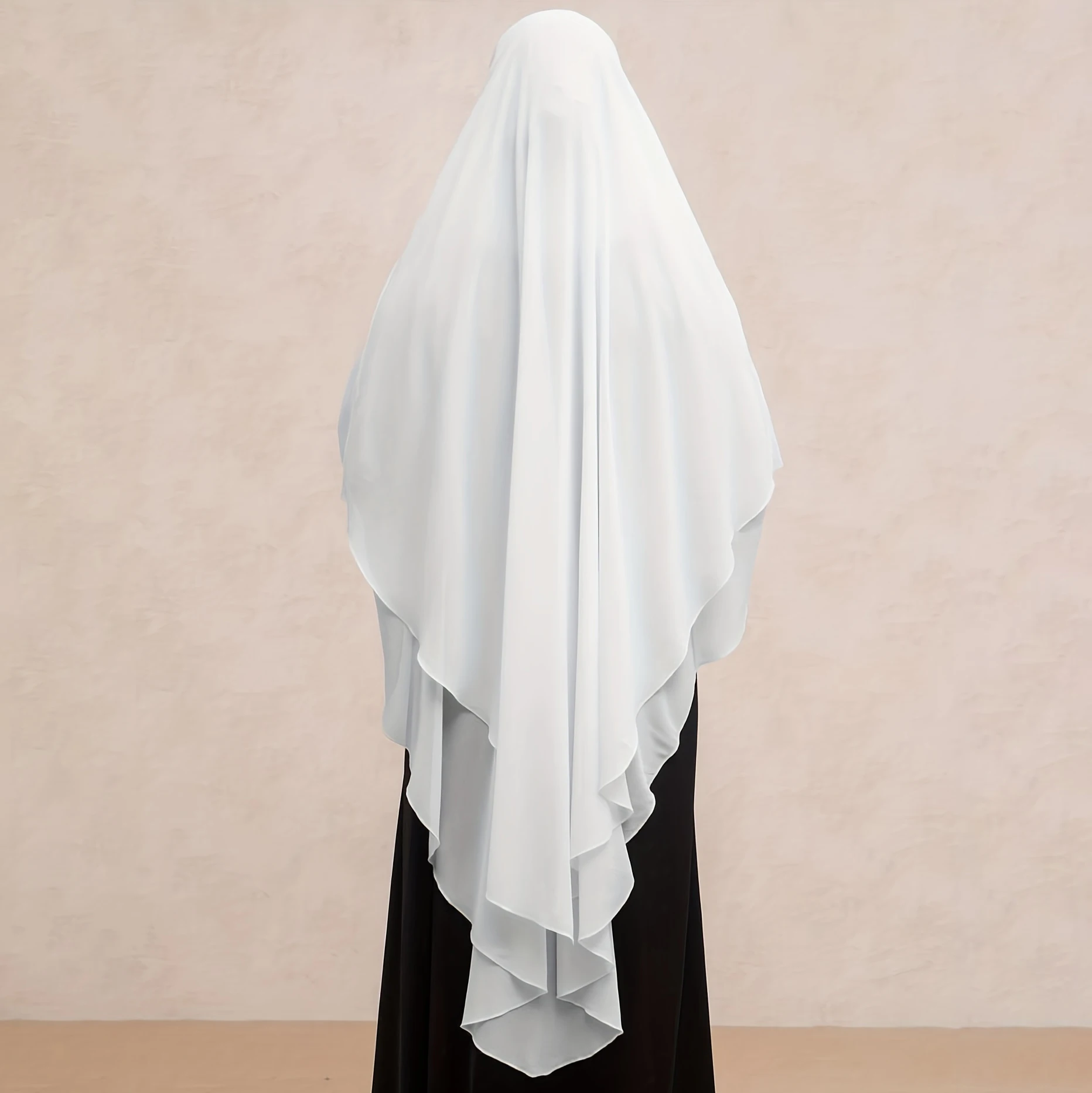 Ramadan Double Layer Chiffon Khimar, Solid Color Hijab Kebaya, Islam Women's Clothing