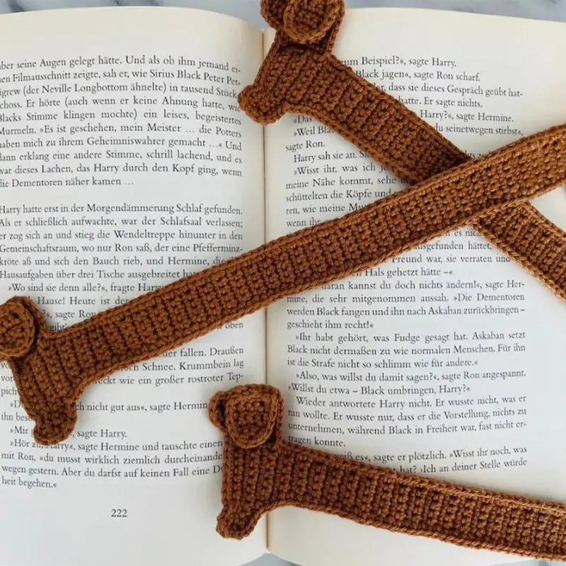 Crochet Dachshund Bookmark Cotton Brown Puppy Crochet Book Marks For Reading Creative Handmade Crocheted Gifts For Teacher