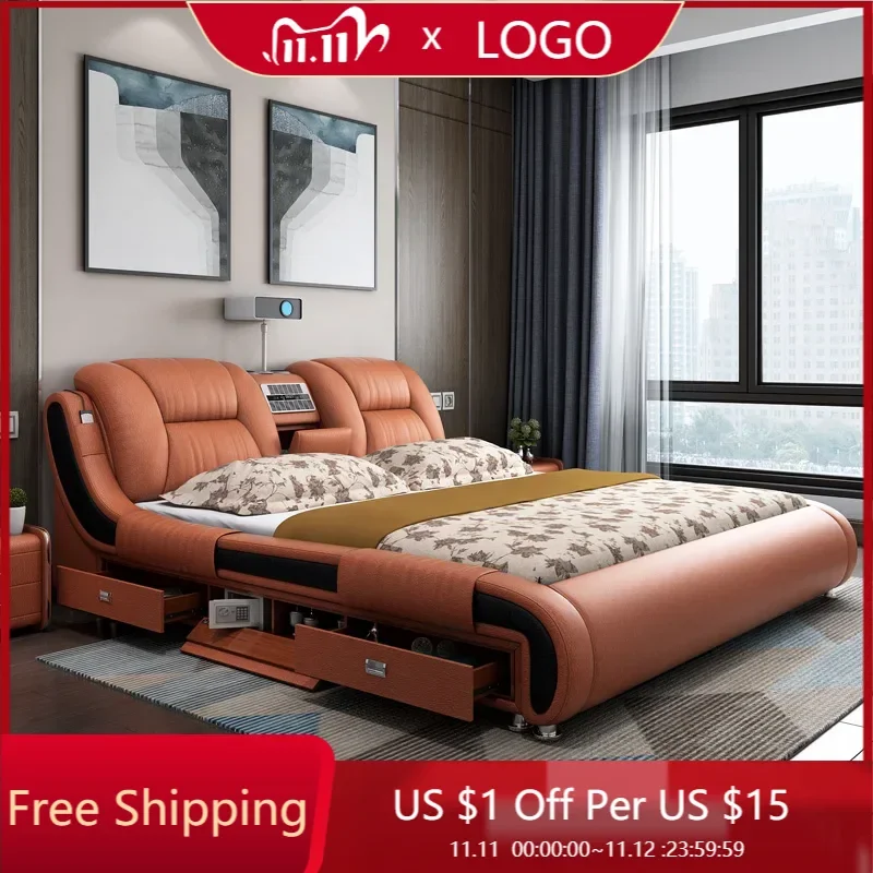 Royal Frame European Double Bed Wood High End King Size Bedroom Double Bed Kids Girl Cabeceira De Cama Box Casal Home Furniture