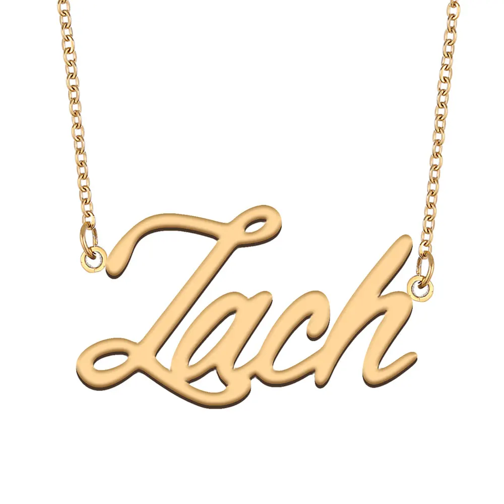 

Zach Name Necklace for Women Jewelry Stainless Steel Gold Color Nameplate Pendant Font Letters Choker Necklaces