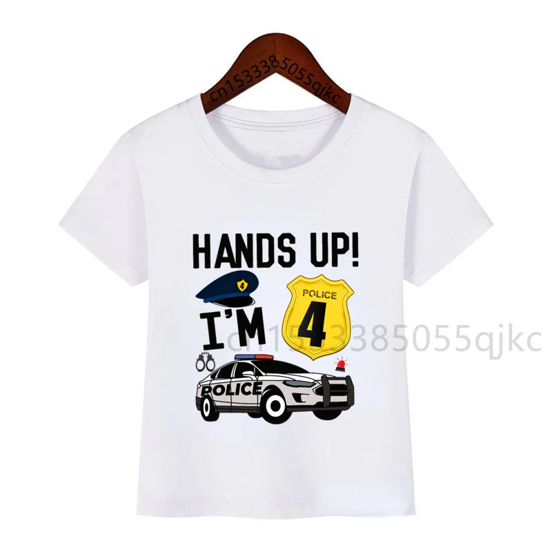 Numbers 1-10 Police Car Birthday Printed T-Shirt Kids Police Car Birthday Boy T-Shirt Gift Set Custom Name Numbers 3