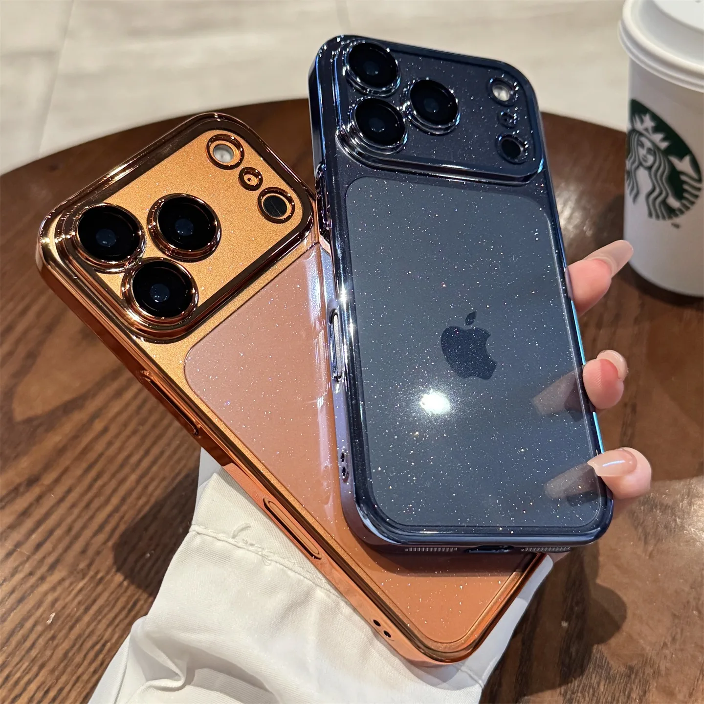 Premium Glitter Plated Clear Case with Lens Protection & Transparent Bling Cover