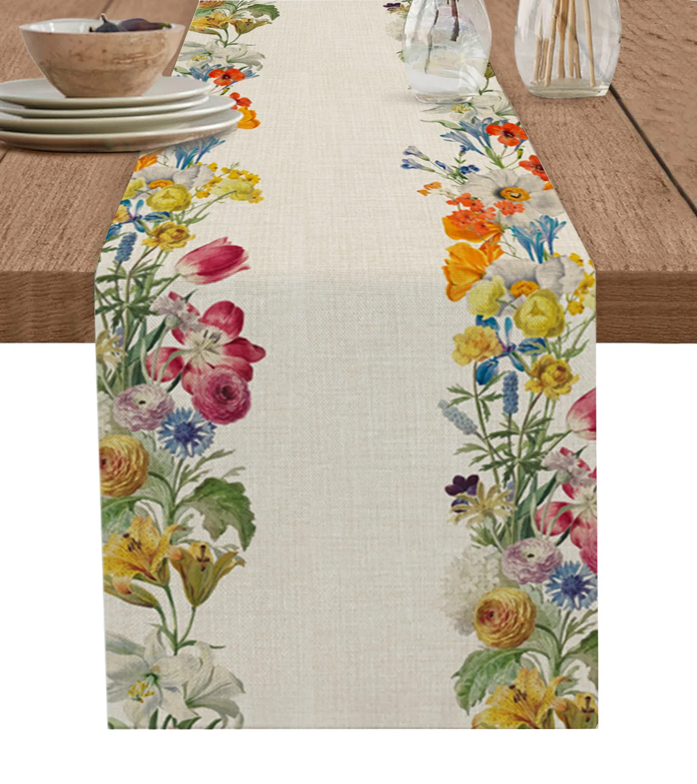 

Цветочная Акварельная льняная скатерть для стола ручной росписи, Женская столовая скатерть для дома, декор для свадебной вечеринки