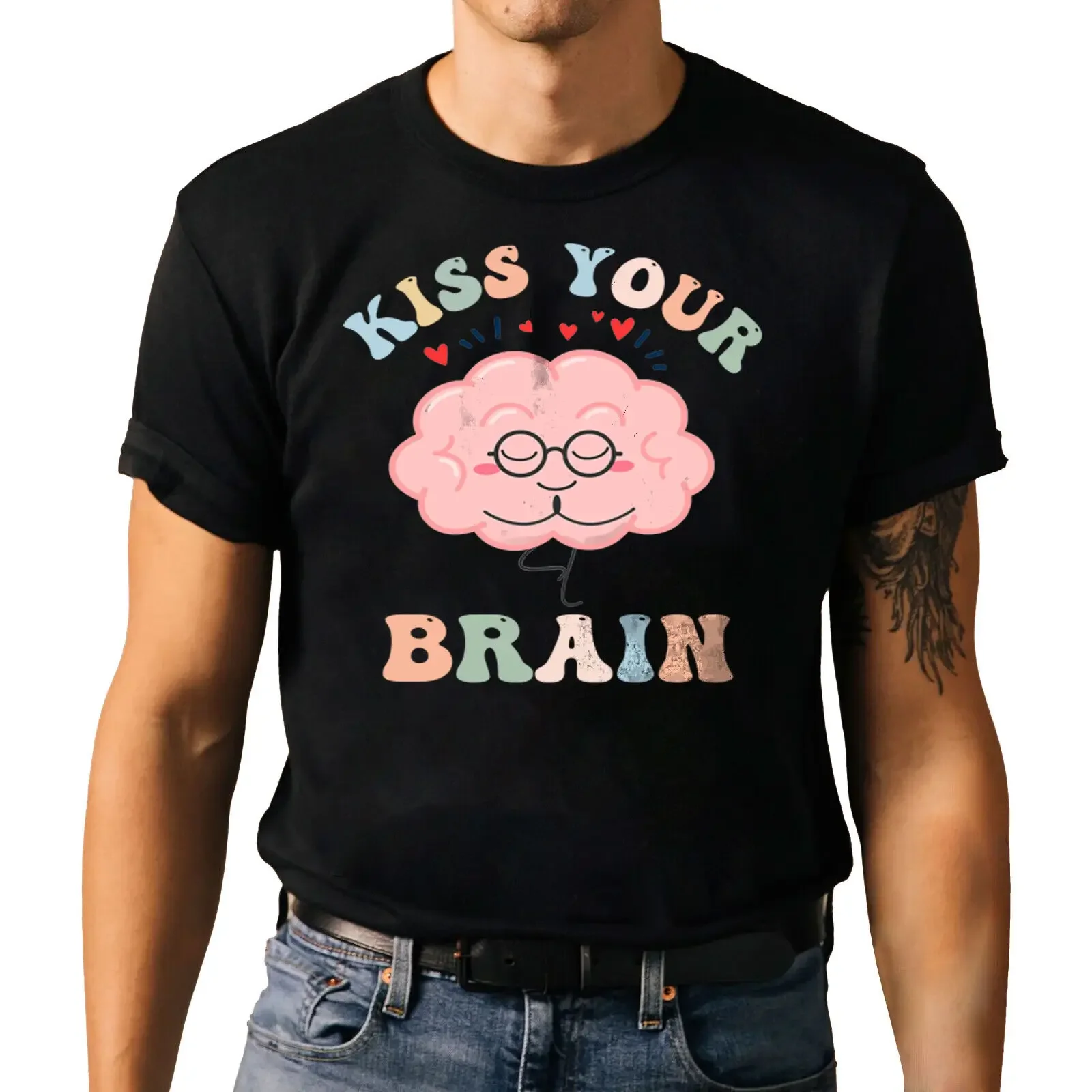 

Ретро Стиль-тренировочная команда Kiss Your Brain Graphic футболка