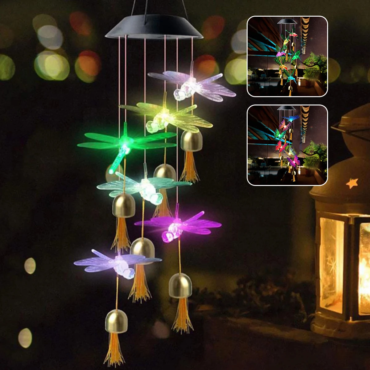 Led Solar Wind Chime Crystal Butterfly Wind Chime Light Color Changing