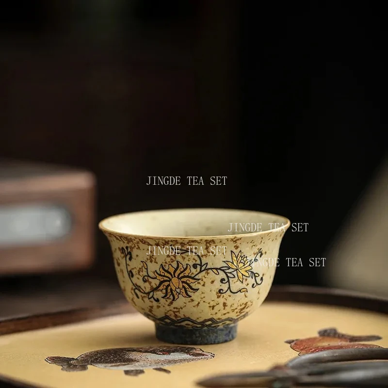 1pcs 50ml Chinese Handmade Flowers Ceramic Tea Cup Household Teacup Vintage Tea Bowl Travel Personal Meditation Cup Teaware