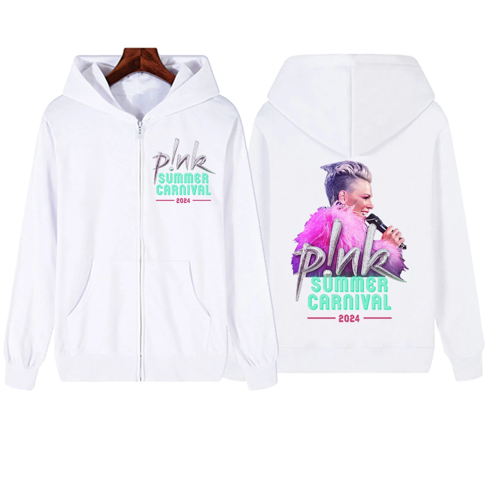 Pink Singer Summer Carnival 2024 Zipper Hoodie Harajuku Hip Hop Pullover Tops Sweatshirt Streetwear Fans Gift Unisex