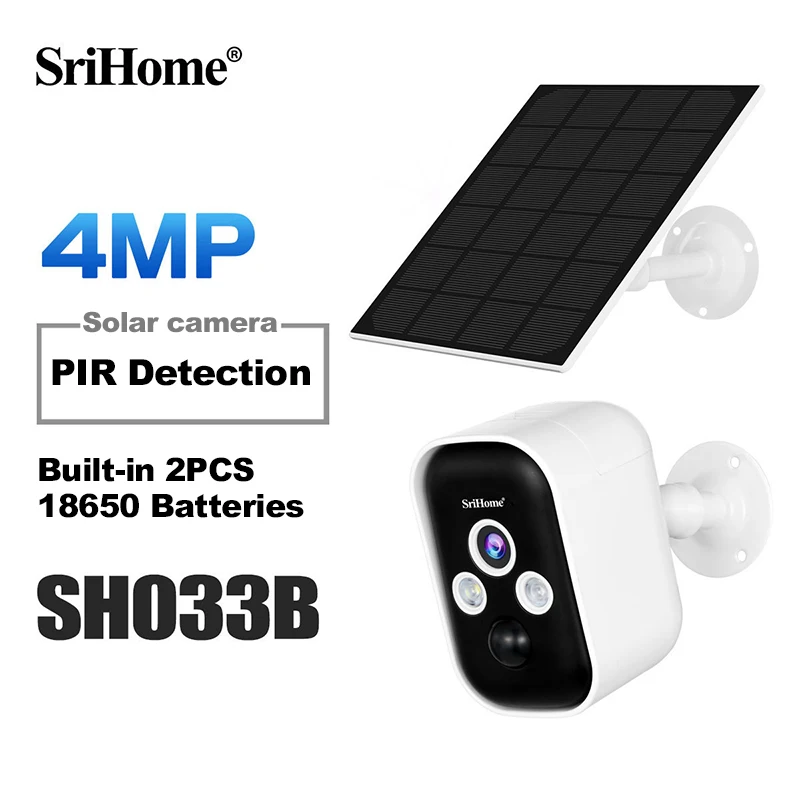 SriHome SH033 Surveillance Camera 4MP Solar Outdoor AI Human Tracking Wifi IP Camera Night Vision PTZ CCTV Monitor Camera