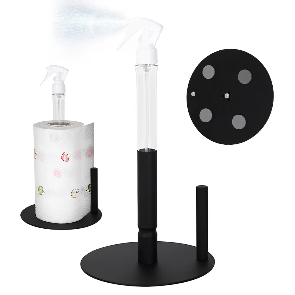 Portarotolo Carta Da Cucina Con Bottiglia Spray - In Acciaio Inox - Supporto Antiscivolo Per Piano Cucina - Argento - Foto 12