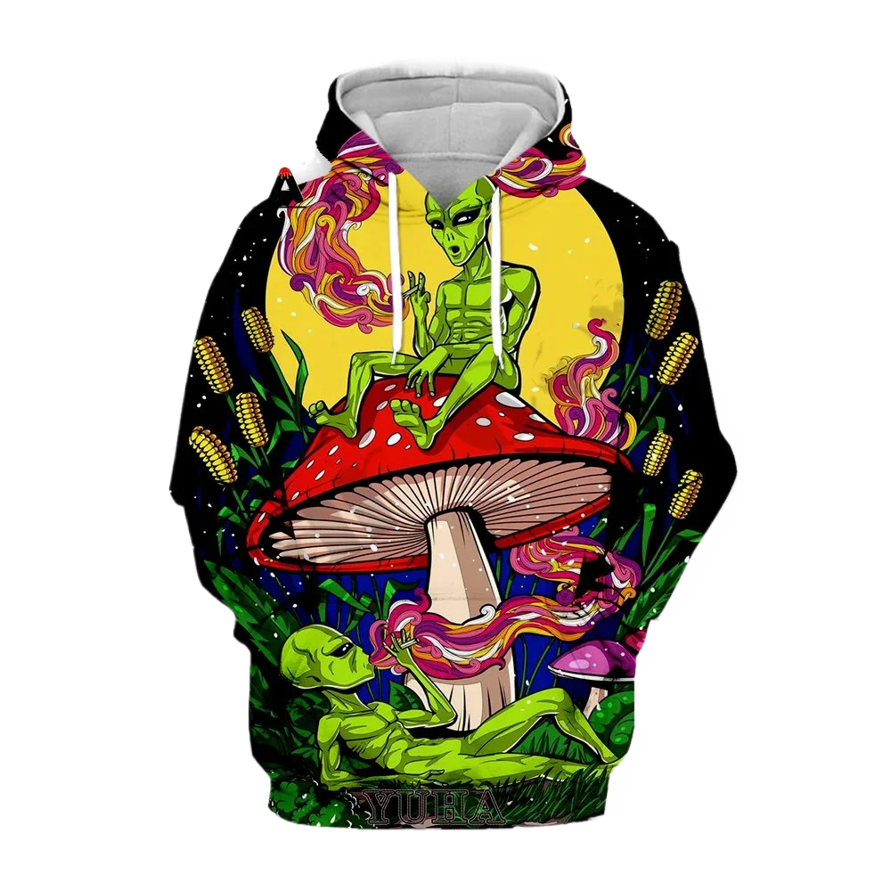 Fashionable Mushroom Hippie Art Harajuku Unique Street Fun Casual Hooded Sweatshirt Large Size Clothing Long sleeved Sweatshirt.