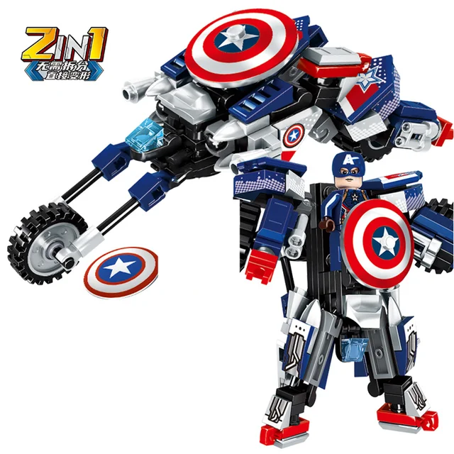 2 IN 1 Marvel Movie Avengers Clan Transforming Mecha Motorcycle Model Building Blocks Bricks Sets Classic Dolls Kids Toys Gits 3