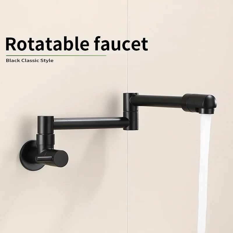 Black Wall Mounted Faucet Single Cold Water Tap 360 Rotating Spout Washing Faucet Folding Neck Bathroom Kitchen Tap 2