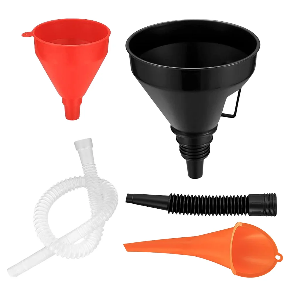 Car Engine Refueling Funnel with Filter Gasoline Oil Fill Universal Tool Petrol Long Stem Funnel for Motorcycle Car Automobile