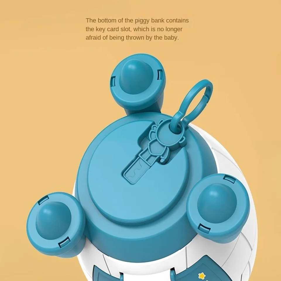 Robuste, niedliche Spardose in Raketenform aus Kunststoff mit Cartoon-Aufklebern – vielseitig verwendbare Geldkassette – ideales Geschenk für Kinder_voghion.com
