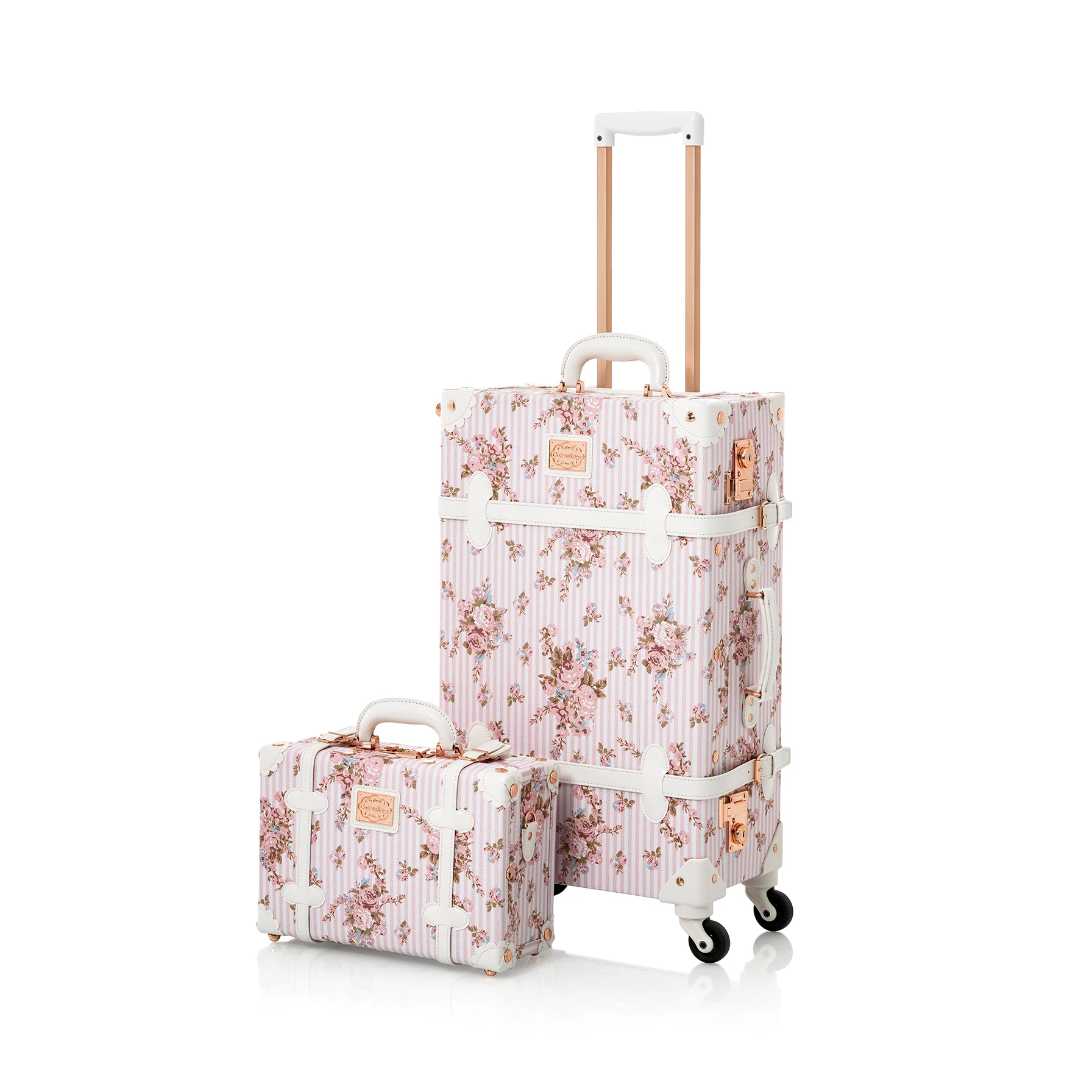 

COTRUNKGAE Floral Vintage Luggage Set for Women, 24" Check In Suitcase with Spinner Wheels, Pink Floral