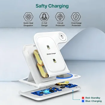 30W LED Fast Wireless Charger Stand 3 In 1 Foldable Charging Station,For IPhone/Apple Watch 9 8 7 6 5/Airpods Pro 3