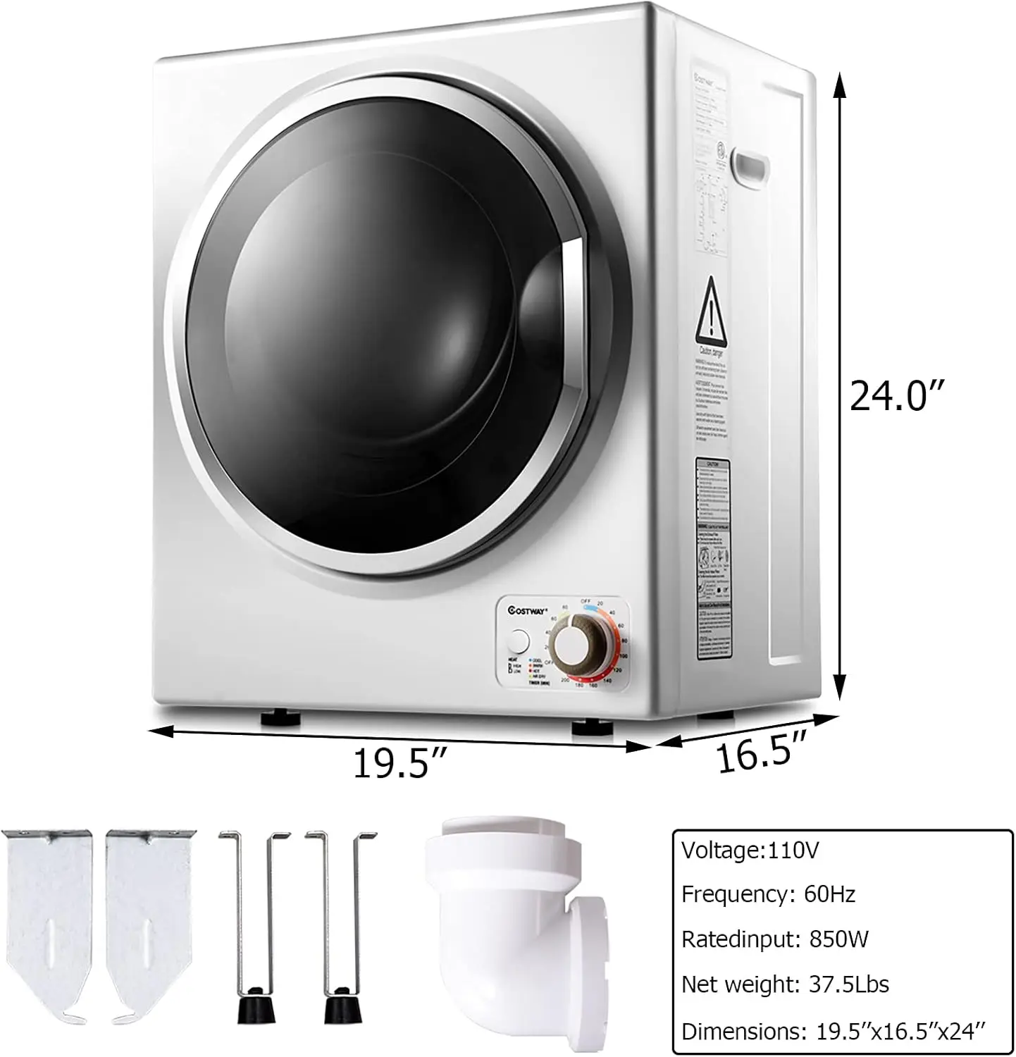Electric Portable Clothes Stainless Steel Tub Laundry Dryer, for 4 Automatic Drying Mode, White 6