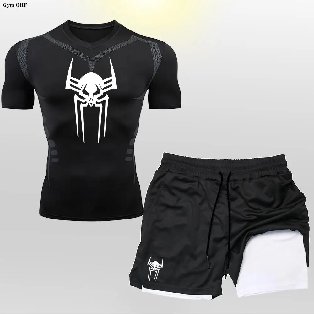 2099 Compression Shirt Man Spider Fitness Gym 2 in 1 Shorts Workout Rashguard Jiu Jitsu Running Joggers Training Clothes Set Men 6