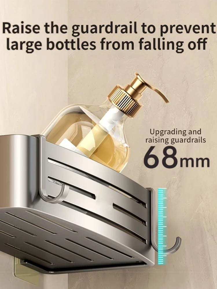No Need To Drill Walls for installation Aluminum Bathroom Shelf Shelves Shampoo Rack Storage Holder Kitchen Organizer Wall Rack 6