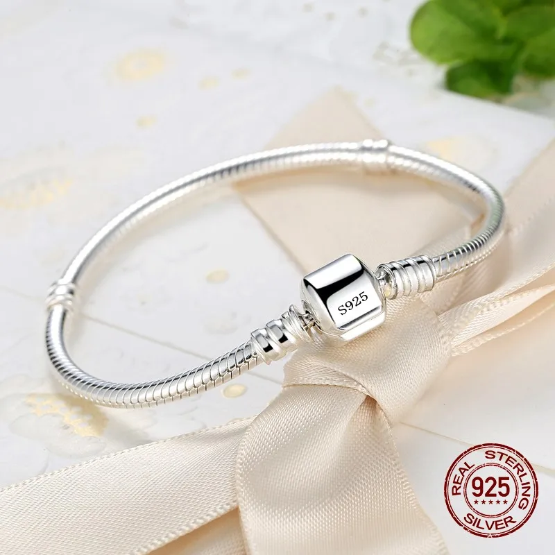 Charm Bracelet 925 Sterling Silver Soft Smooth Snake Bone Handmade Original Fine Jewelry For Women
