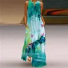 Robe longue à col en V pour femmes, tenue d'été élégante, vintage, imprimée, grande taille