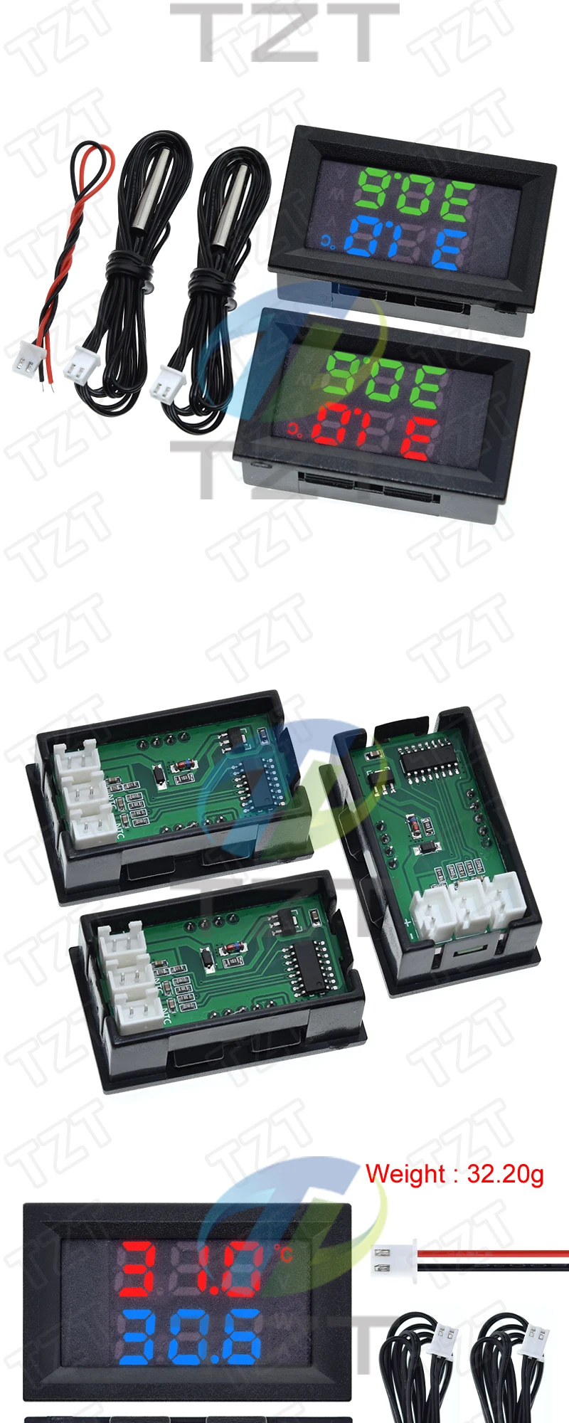 DC4-30V 100 cm LED-Anzeige, digitales Voltmeter und Thermometer, Temperatursensor-Detektor mit NTC10K 3950 Sonde, Temperaturmessgerät – Detail 5