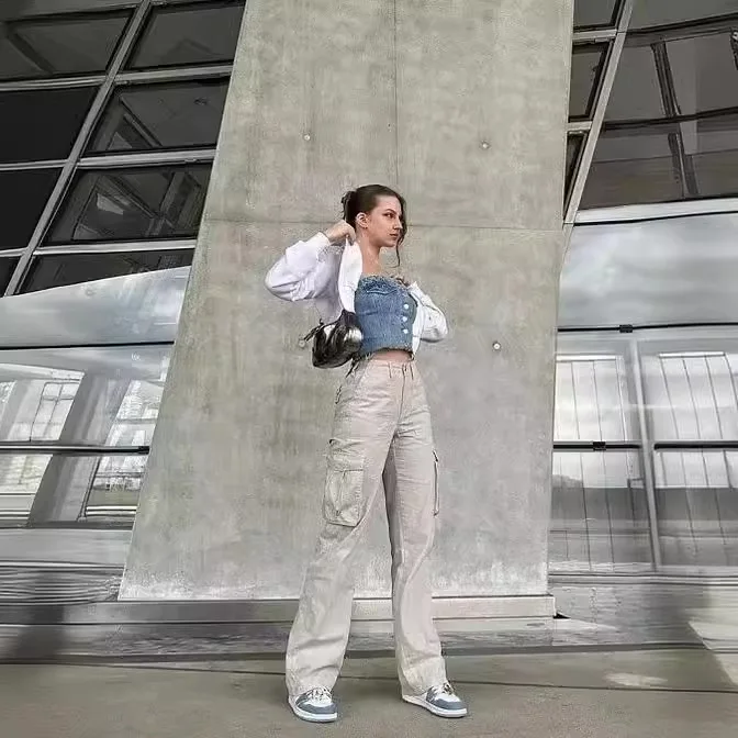 Women Summer Cargo Pants High Waist Wide Leg Trousers