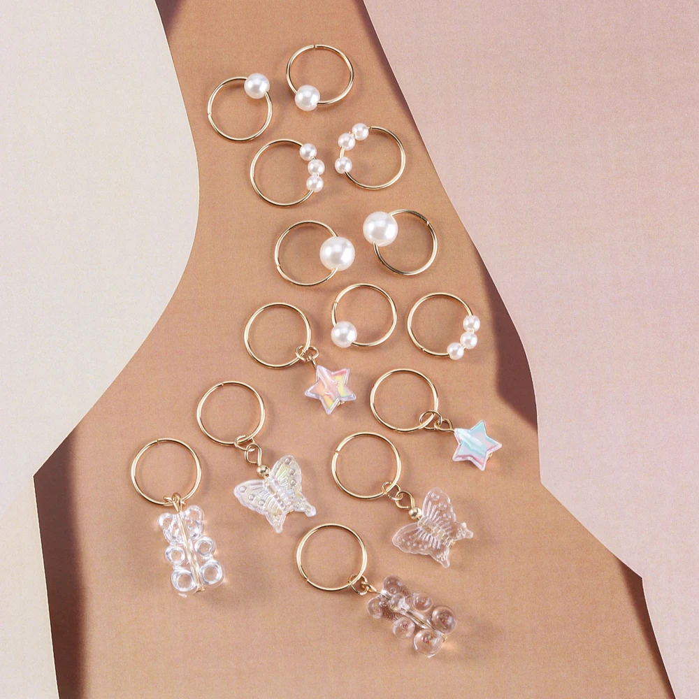 14 teile/paket rosa Perle Stern Bär und Schmetterling Form Haar Zopf Ringe Haar gummis Kinder Haarschmuck für Mädchen Kopf bedeckung – Detail 7