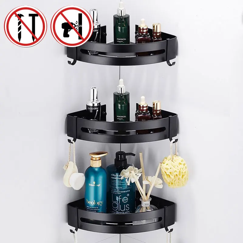 3/2 tier Bathroom Metal Shelf With hook Wall-Free Punching Shower Storage Rack Holder Organizer Toilet Vanity kitchen Accessorie |