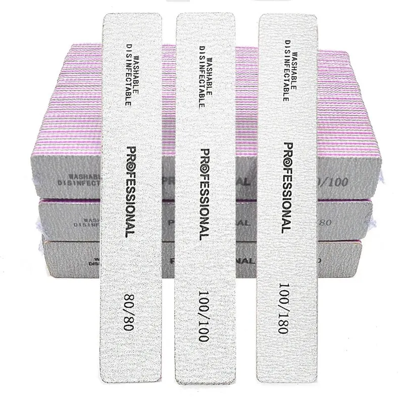 50 Pcs/Lot 네일 파일 전문 사포 80/100/180 그릿 더블 사이드 스퀘어 닦는 세척 가능한 손톱 파일 매니큐어 도구 키트..