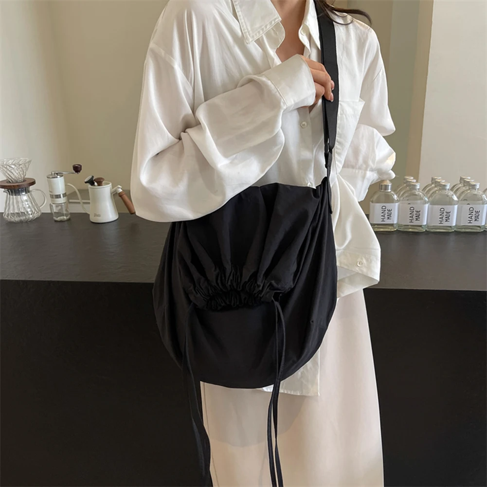 Women Simple Crossbody Bag Large Capacity Drawstring Sling Bag Adjustable Strap Lightweight Shopping Bag Female Travel Bag
