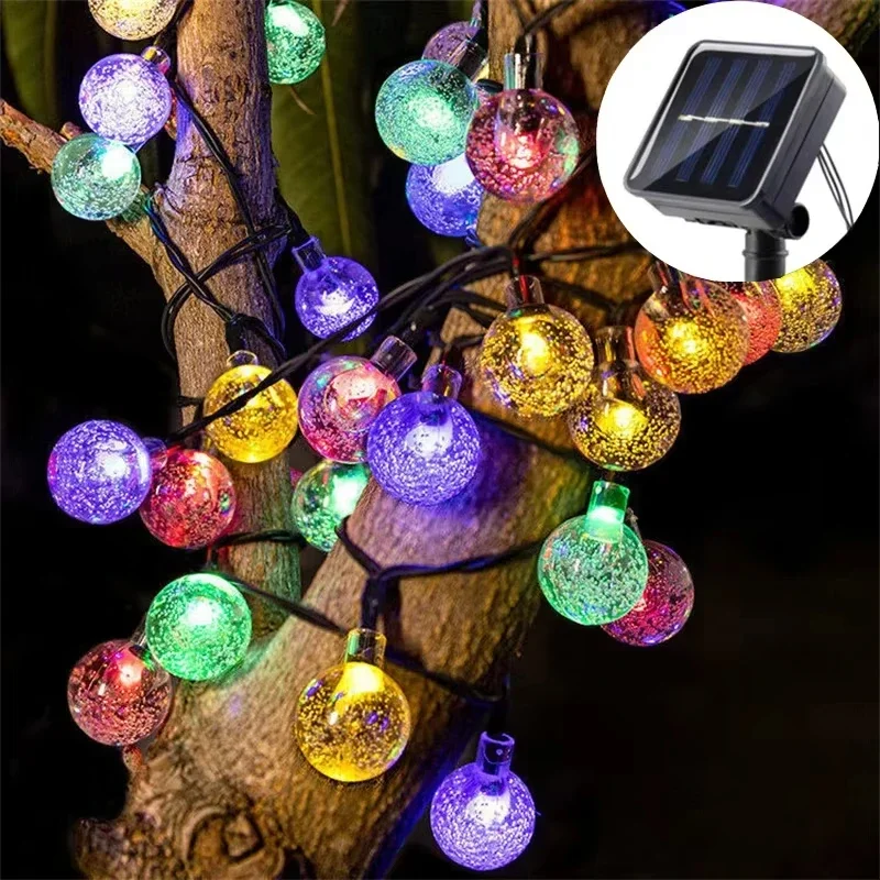 Waterproof Solar Crystal Ball LED String Lights Outdoor Garden Fairy Lamps 8 Lighting Modes for Patio Yard Party Christmas Decor