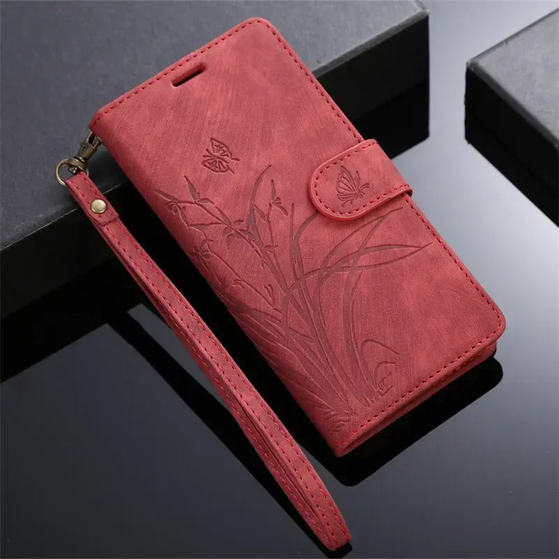 Embossed Leather Wallet Phone Case with Card Slots and Flip Cover