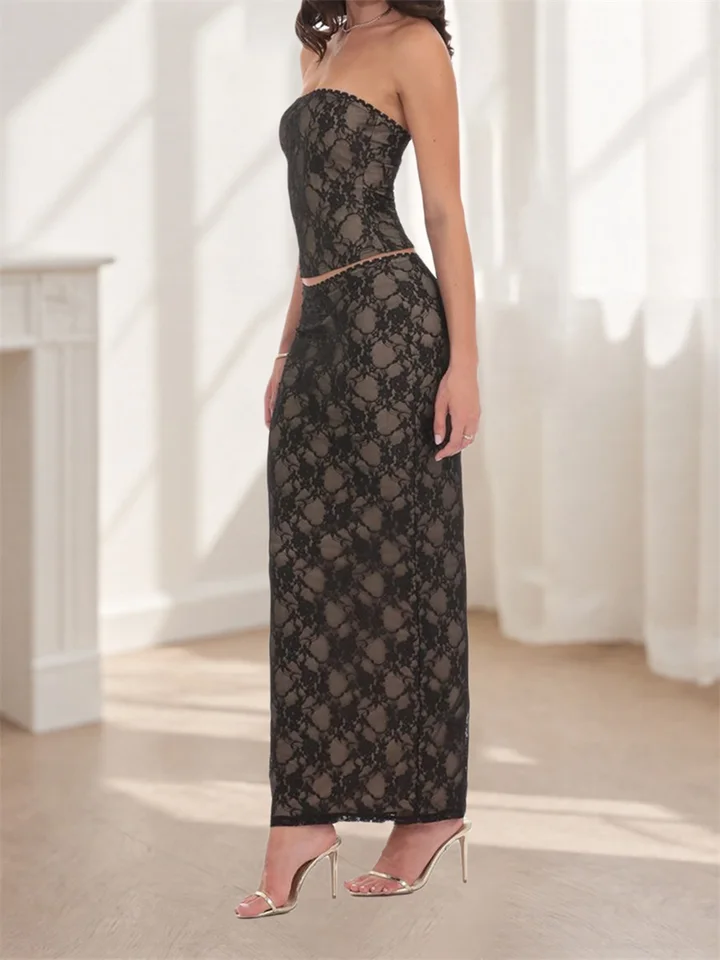 Elegant Lace Tube Top and Bodycon Skirt Set